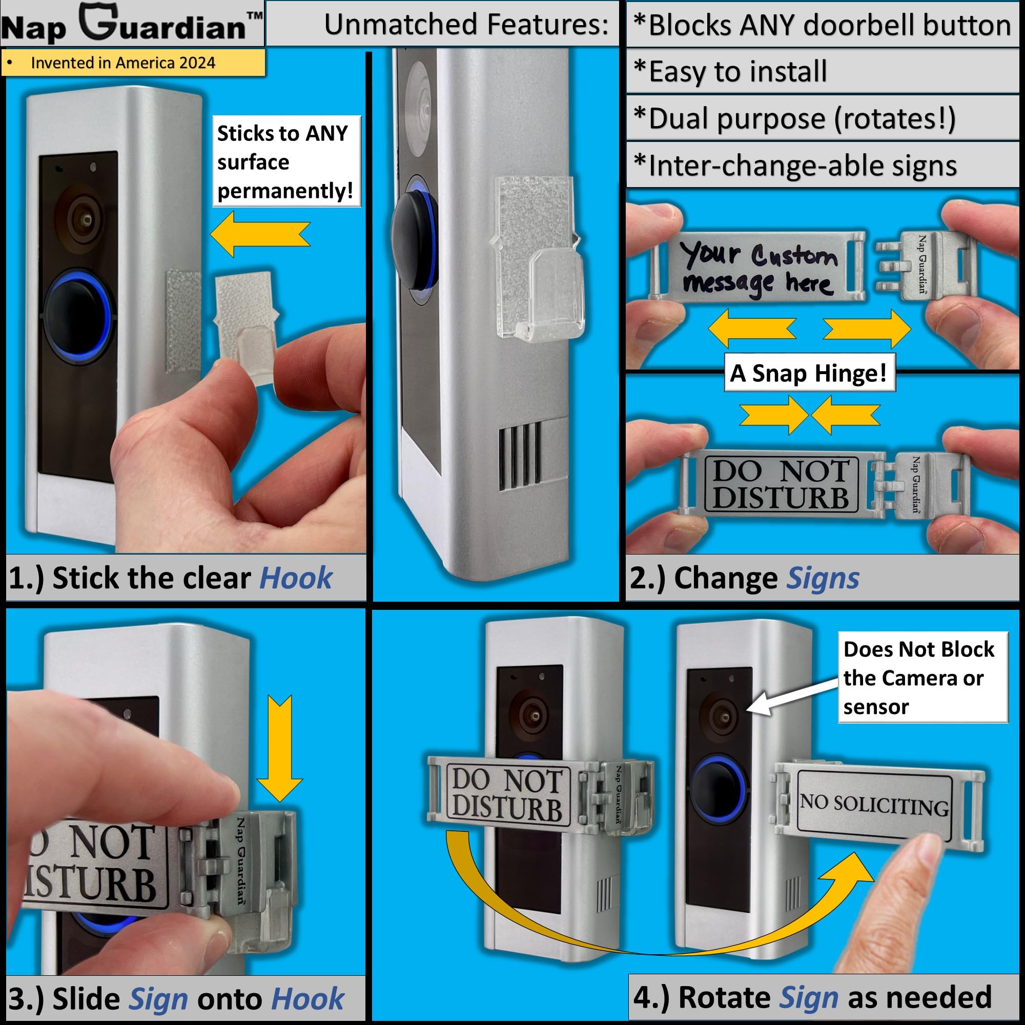 Fits Any Doorbell, Rotates-a Dual Purpose Sign-DO NOT DISTURB and NO SOLICITING