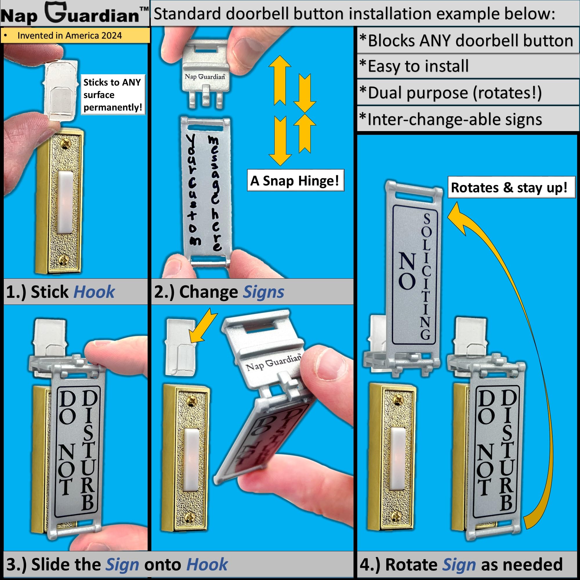 Fits Any Doorbell, Rotates-a Dual Purpose Sign-DO NOT DISTURB and NO SOLICITING