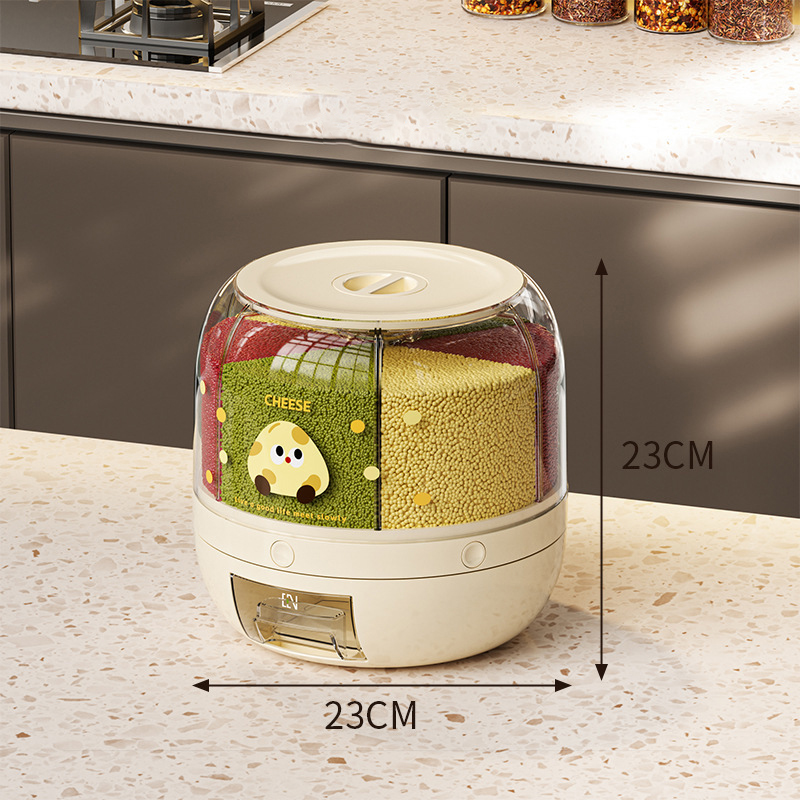 6 Grid Food Storage Dispenser Rice & Grain Storage Container 360°