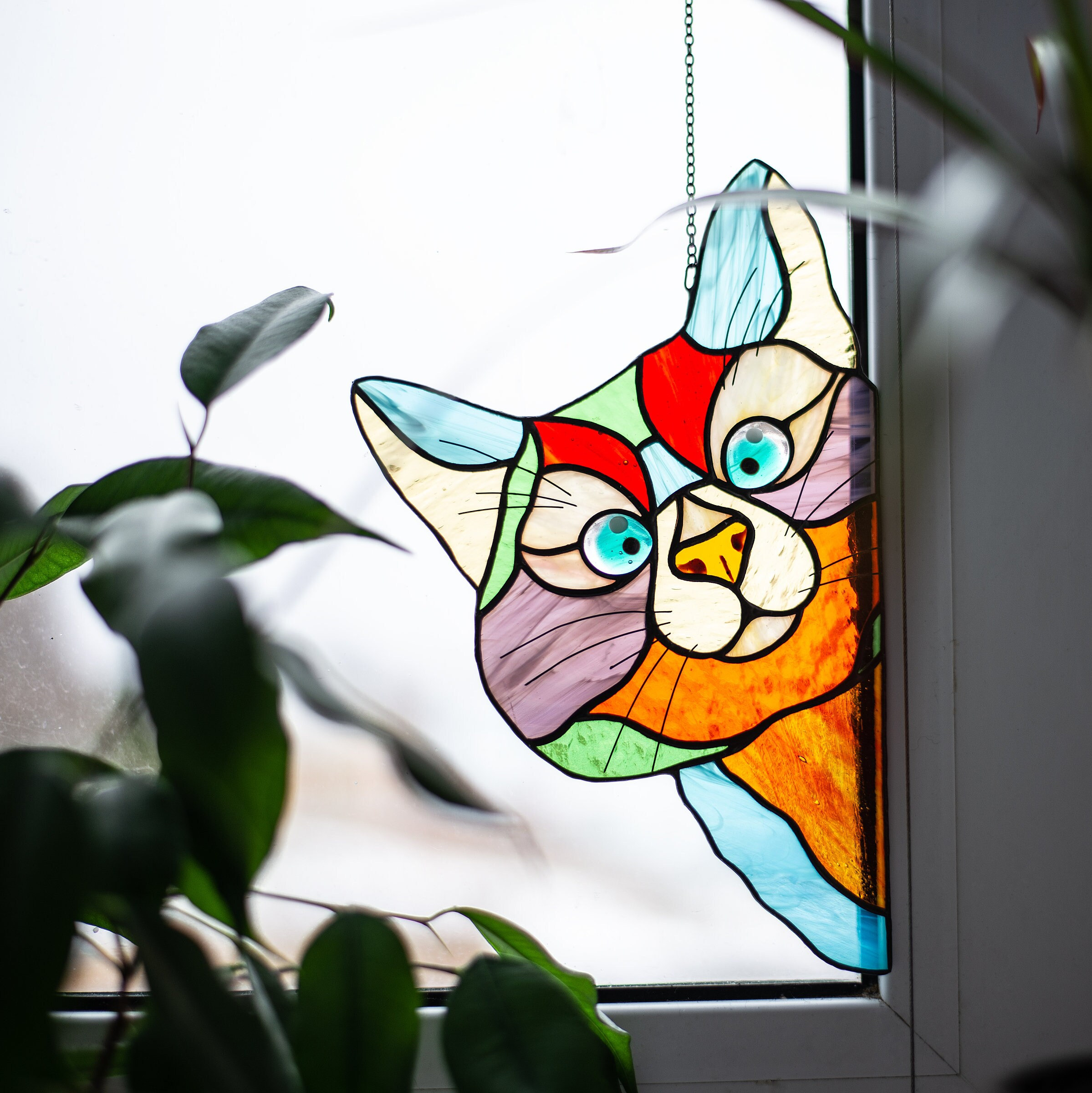 🔥Hot Sale-😻Handmade Stain Cat Suncatcher For Window