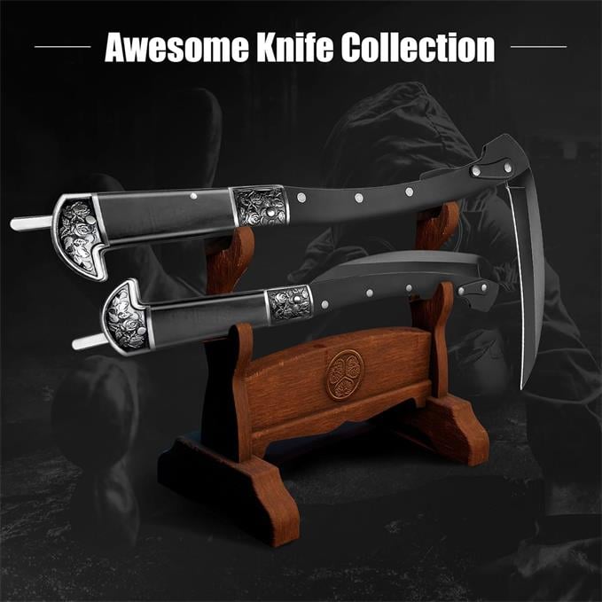 VALHALLA Folding Sickle,Black Sharp Folding Scythe with 2 Sections