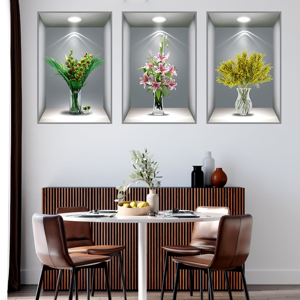 3D Flowers Vase Wall Sticker