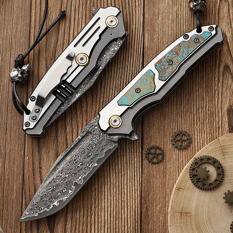 "The Titan" Premium Damascus Folding Knife – CT4 Titanium Alloy Handle with VG10 Core | High-End EDC Pocket Knife