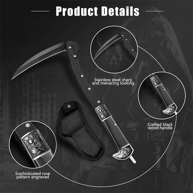 VALHALLA Folding Sickle,Black Sharp Folding Scythe with 2 Sections