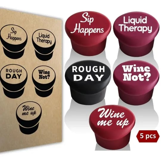 Set of 5 Funny Silicone Wine Bottle Stopper