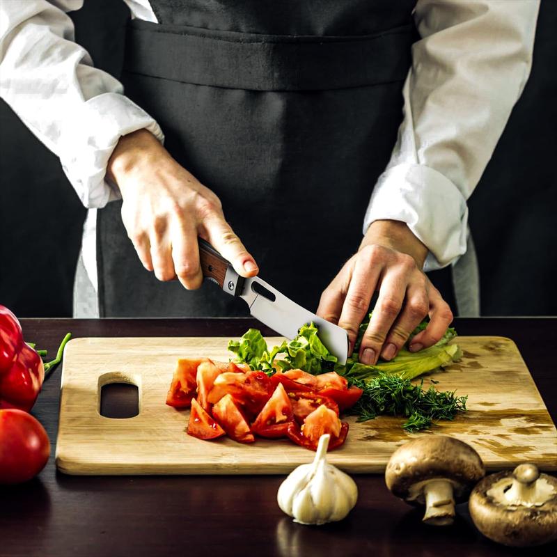 Folding Nakiri Knife – 440C Stainless Steel Wood Handle Portable Chef Knife