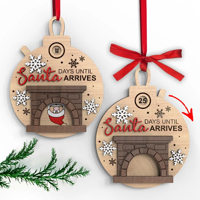 🎄Christmas Countdown Ornament - Santa in Chimney with Snowflakes