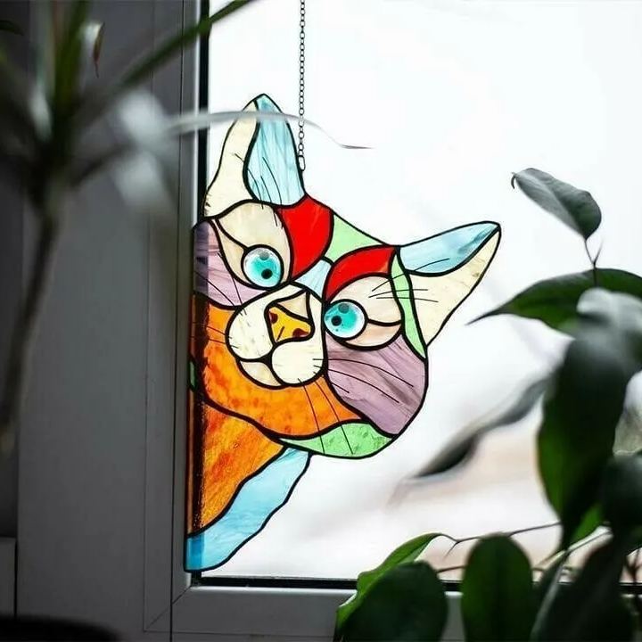 🔥Hot Sale-😻Handmade Stain Cat Suncatcher For Window