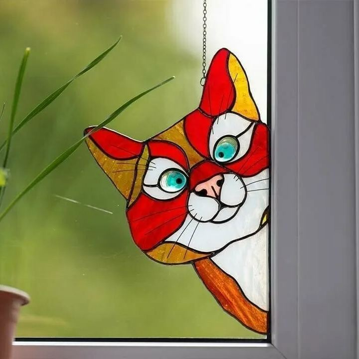 🔥Hot Sale-😻Handmade Stain Cat Suncatcher For Window