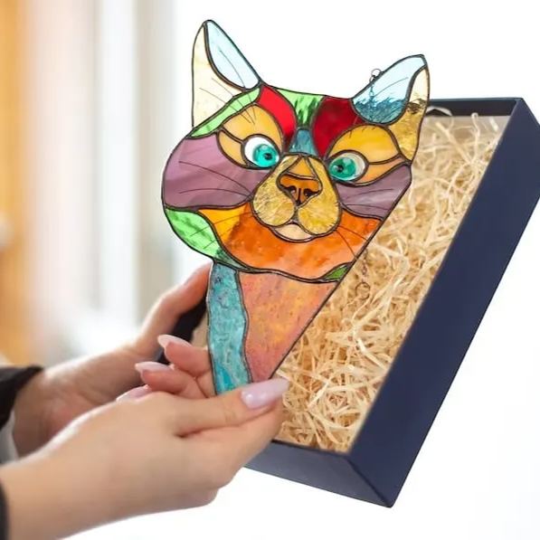 🔥Hot Sale-😻Handmade Stain Cat Suncatcher For Window