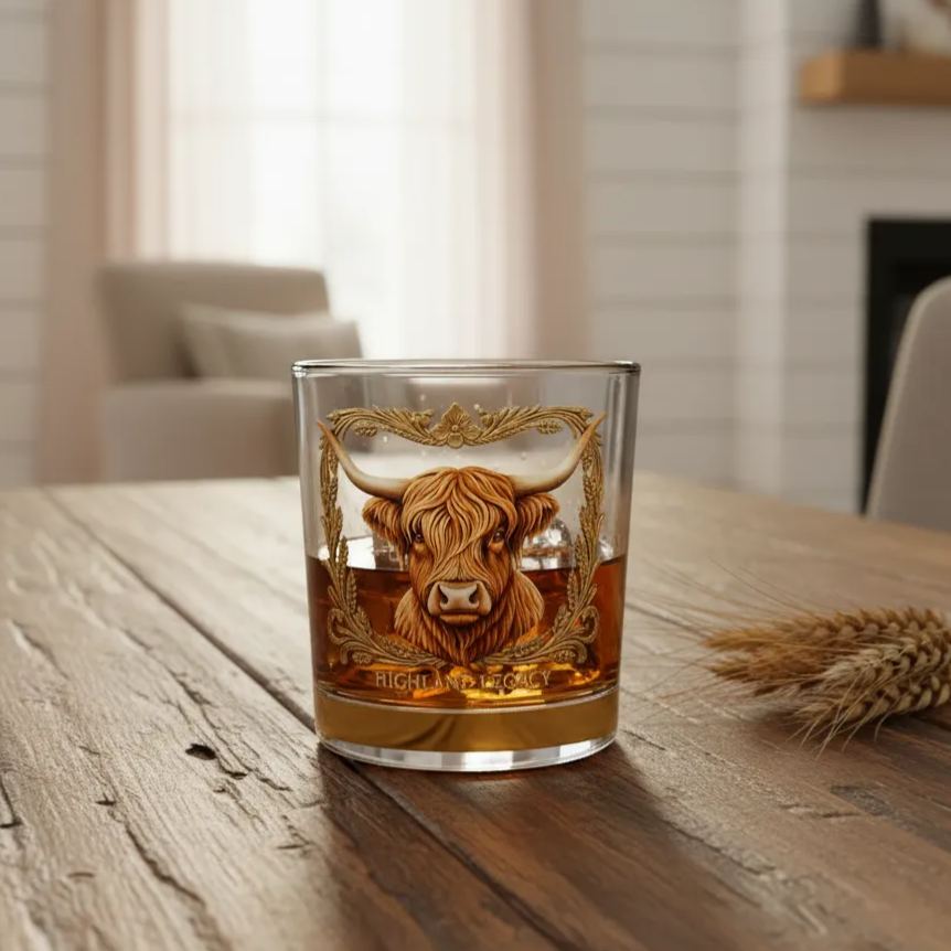 The Highland Legacy™: Premium Bull Relief Whiskey Glass Gift Set - 10oz