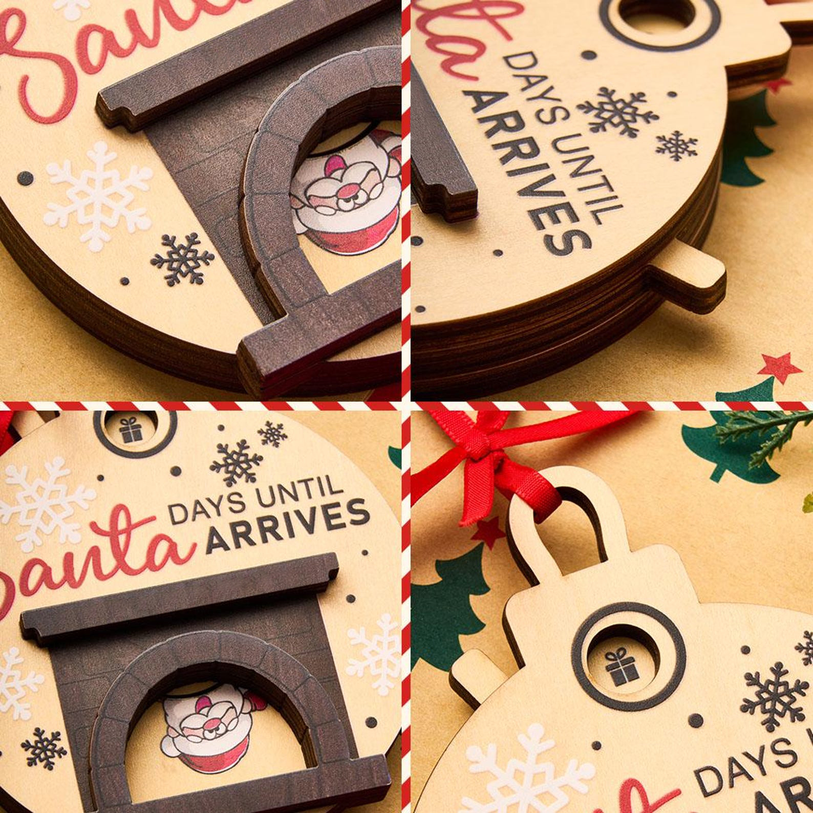 🎄Christmas Countdown Ornament - Santa in Chimney with Snowflakes