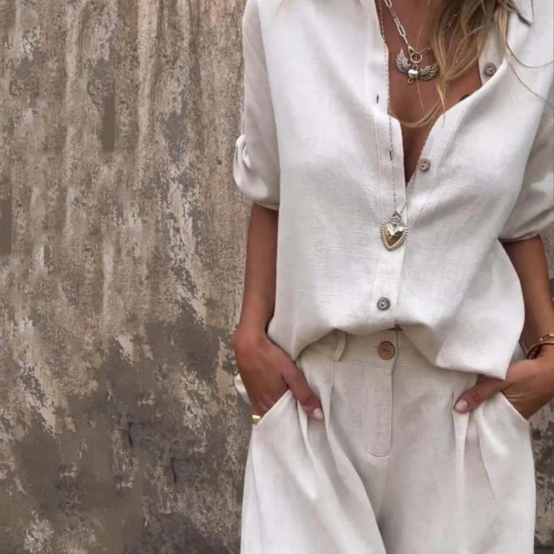 Ежедневен и удобен комплект от две части от памук и лен