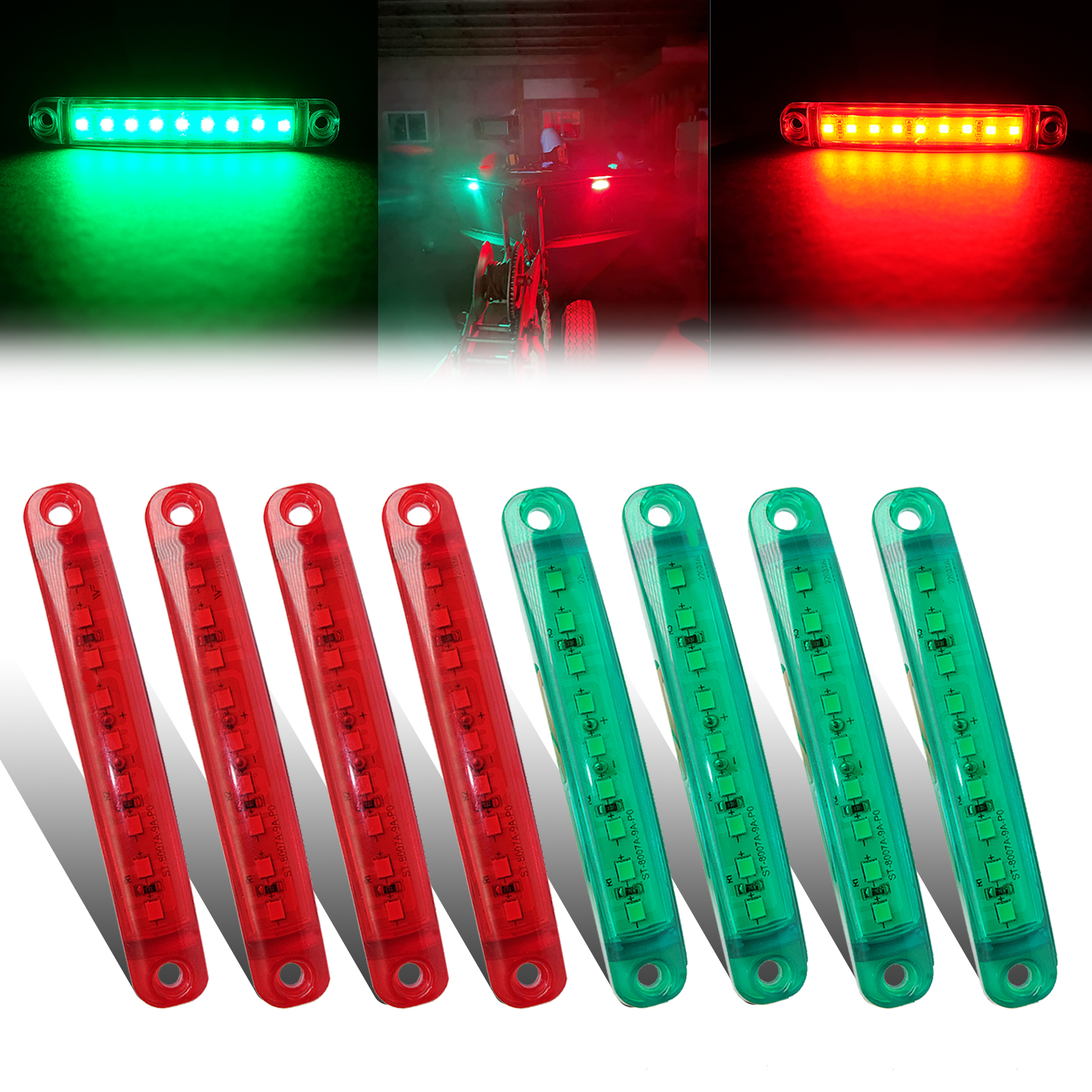UCINNOVATE 8Pcs Boat Navigation Lights, Stern Lights for Boats, Marine Led Strip Lights for Boat Lights Bow and Stern for For Yacht Fishing Pontoon Boat Sailboat Kayak Bass Boat Vessel(Red & Green)
