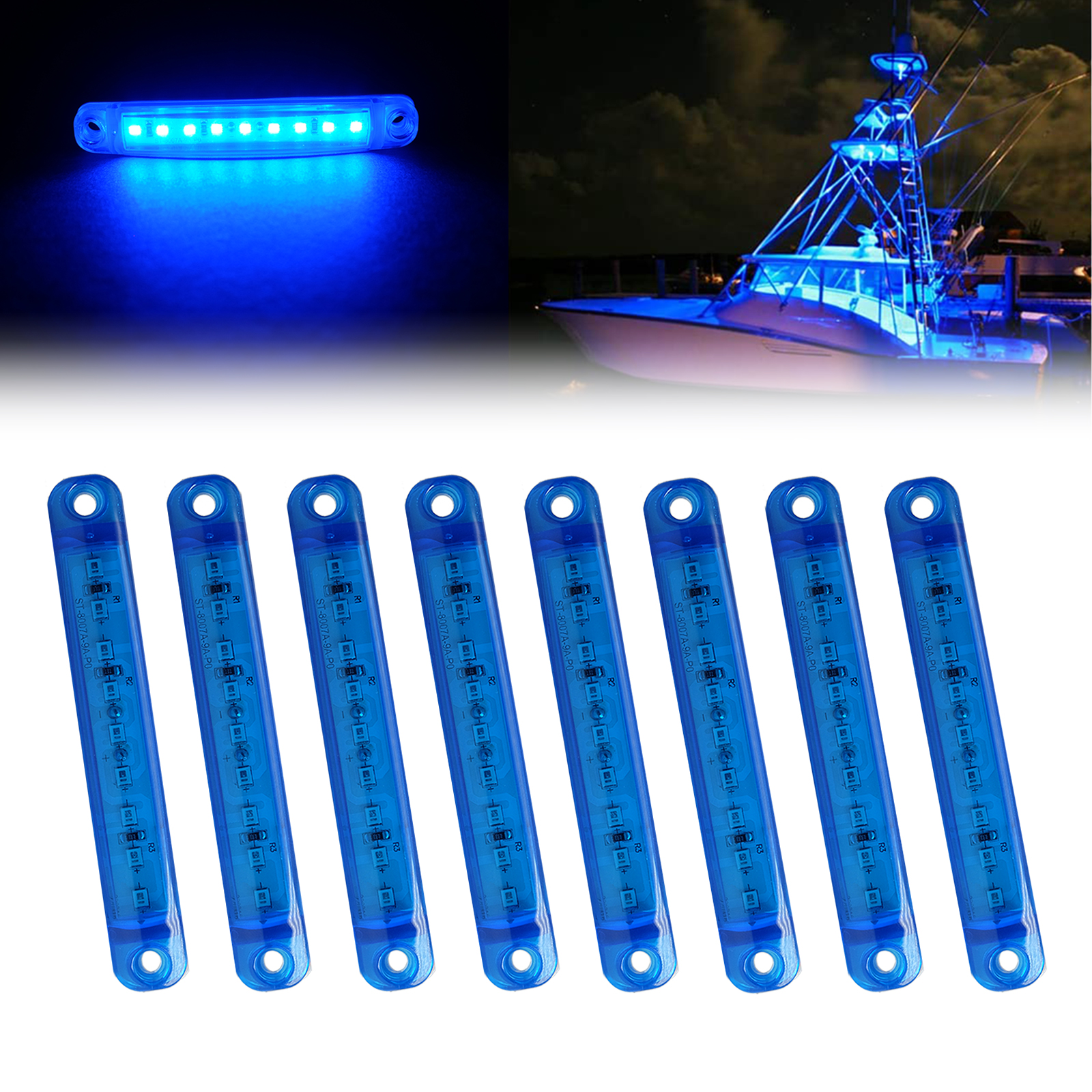 UCINNOVATE 8 PCS Marine Boat Lights, Utility Led Interior Lights for Boat Deck Courtesy Cockpit Decoration Light, 12V Waterproof Pontoon Boat Kayak Led Lights (Blue)