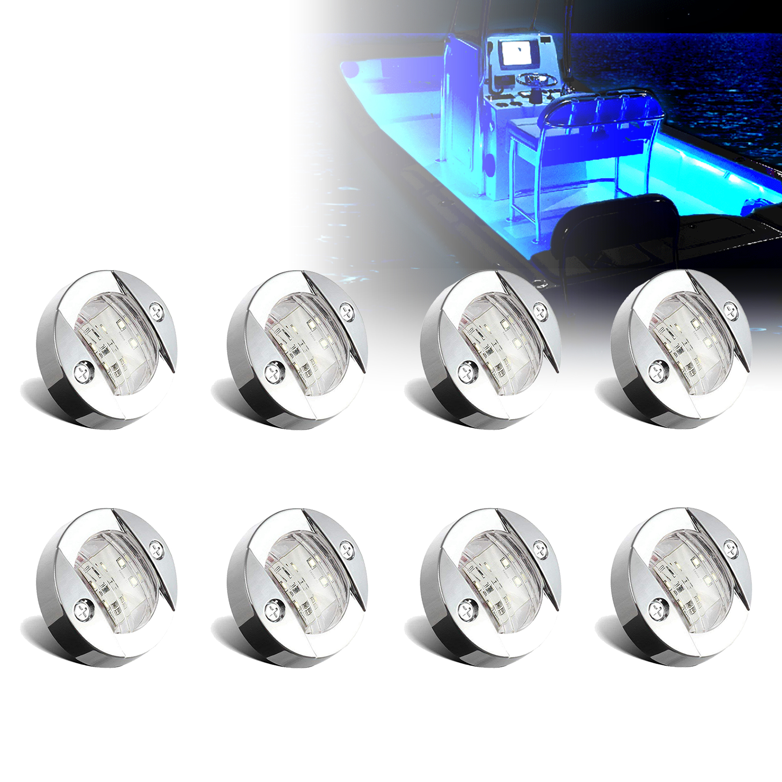 UCINNOVATE 8Pcs Marine Boat LED Lights, Boat Stern Light, Courtesy Lights, Boat Interior Lights, Boat Transom Light for Yacht, Fishing, Pontoon Boat, Sailboat, Kayak, 12V Waterproof (Blue)