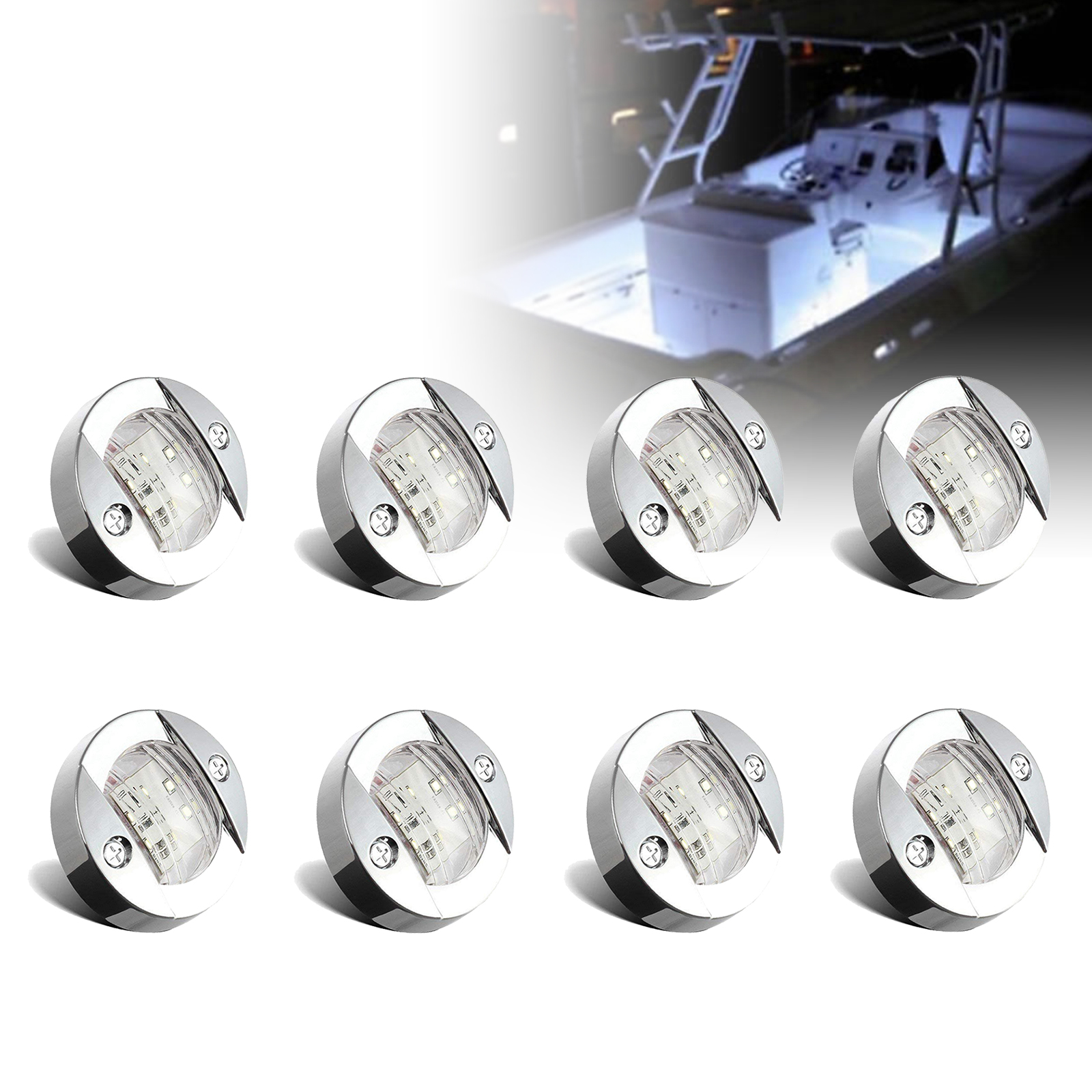UCINNOVATE 8Pcs Marine Boat LED Lights, 12V Waterproof Navigation Boat lights, Boat Stern Light, Boat Interior Lights, Boat Transom Light for Yacht, Fishing, Pontoon Boat, Sailboat, Kayak, (White)
