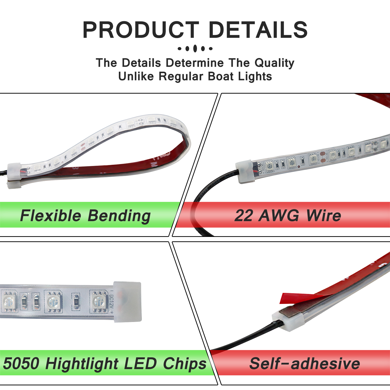 UCINNOVATE LED Boat Light, 12" Waterproof Navigation Lights, Super Bright 18 LEDs 5050 LED Boat Bow Nav Lights, Port Starboard Side Light, for Marine Pontoon Kayak Yacht 12V (Red and Green)