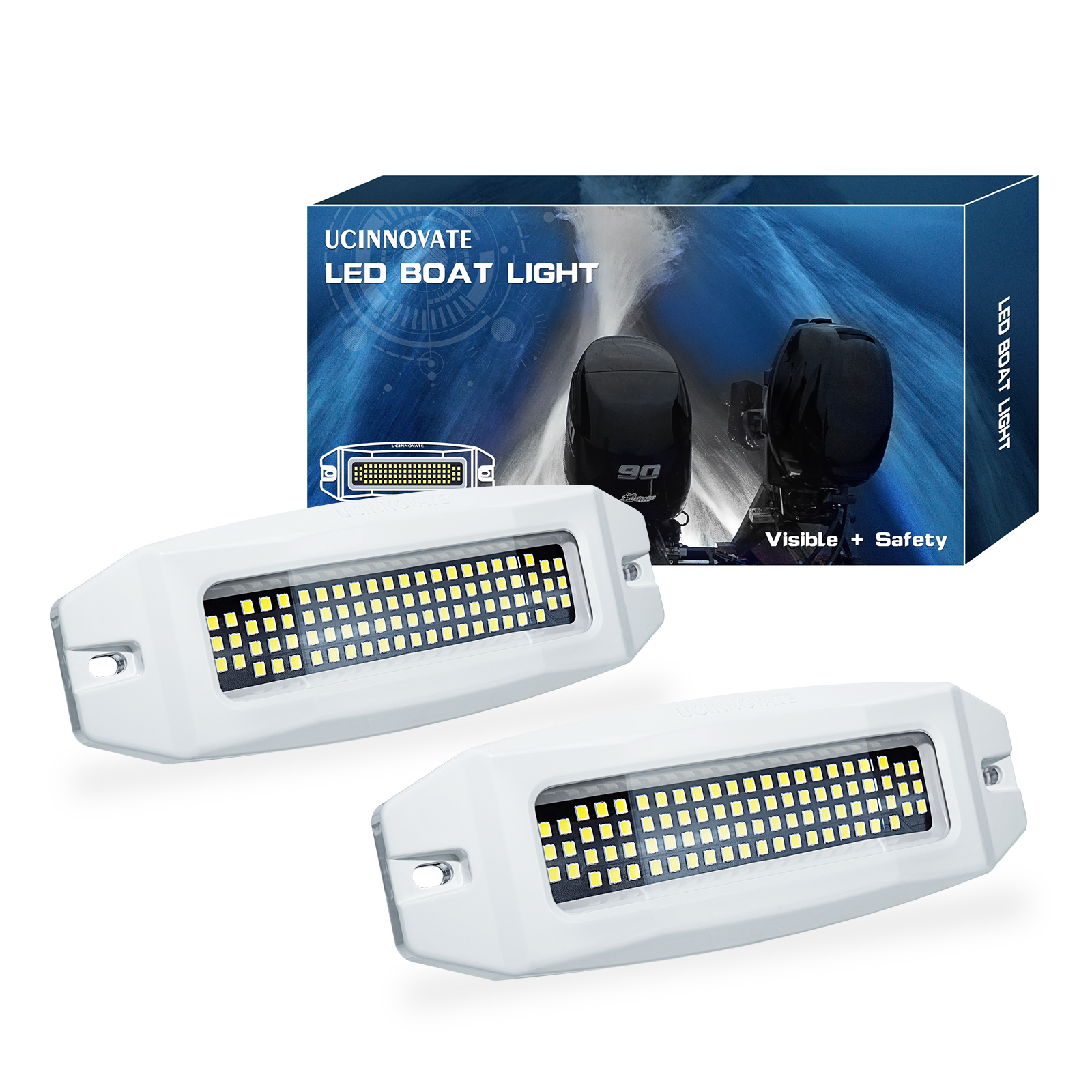 UCINNOVATE 2X 6.9” Marine LED Boat Light, 3000LM 84LED Waterproof Transom Lights, Underwater Light for Yachts, Boats, Sailboat, Pontoon, Transom, Boat Deck Light Stern Lights (White, 12-36V, IP68)