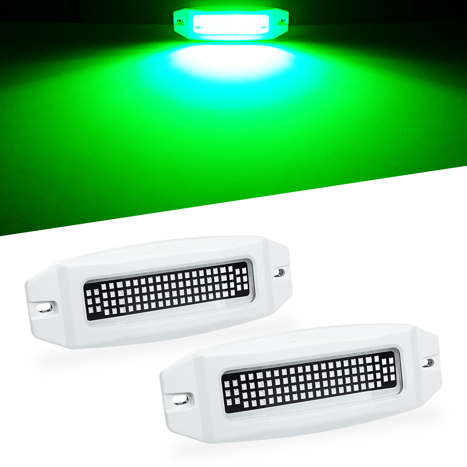 UCINNOVATE 2X 6.9” Marine LED Boat Light, 3000LM 84LED Waterproof Transom Lights, Underwater Light for Yachts, Boats, Sailboat, Pontoon, Transom, Boat Deck Light Stern Lights (Green, 12-36V, IP68)