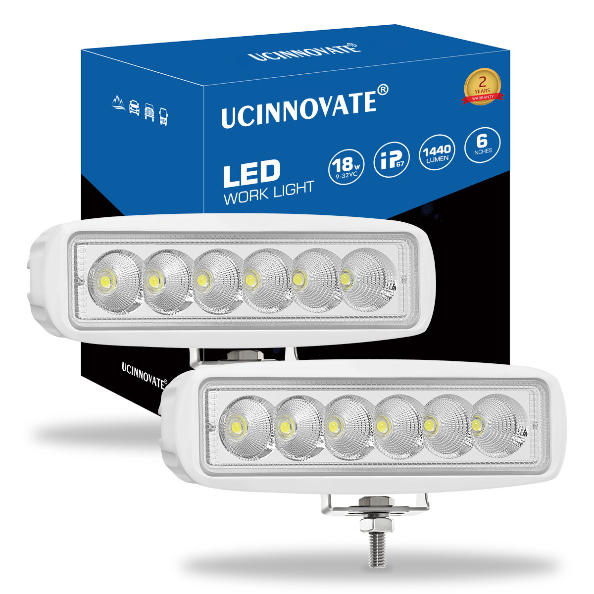 UCINNOVATE Marine LED Boat Light 2 Pack, 6 inch LED Marine Spotlights Waterproof, Deck Dock Flood Light for Boat Accessories Pontoon Fishing Truck SUV ATV 12V White