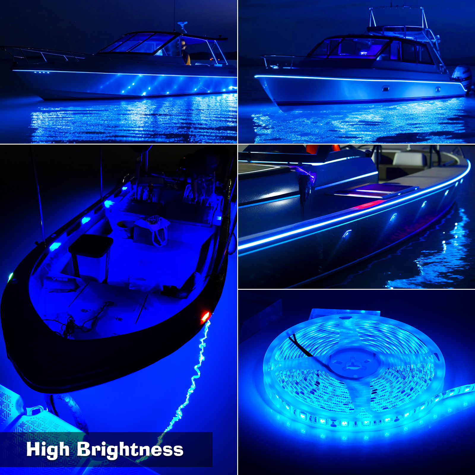 UCINNOVATE LED Boat Light, 16.4FT Marine Waterproof LED Strips, Boat Interior Light, Accent Light, Courtesy Interior Lights, Fishing Night for Pontoon Bass Fishing Yacht Kayak (12V, Blue)