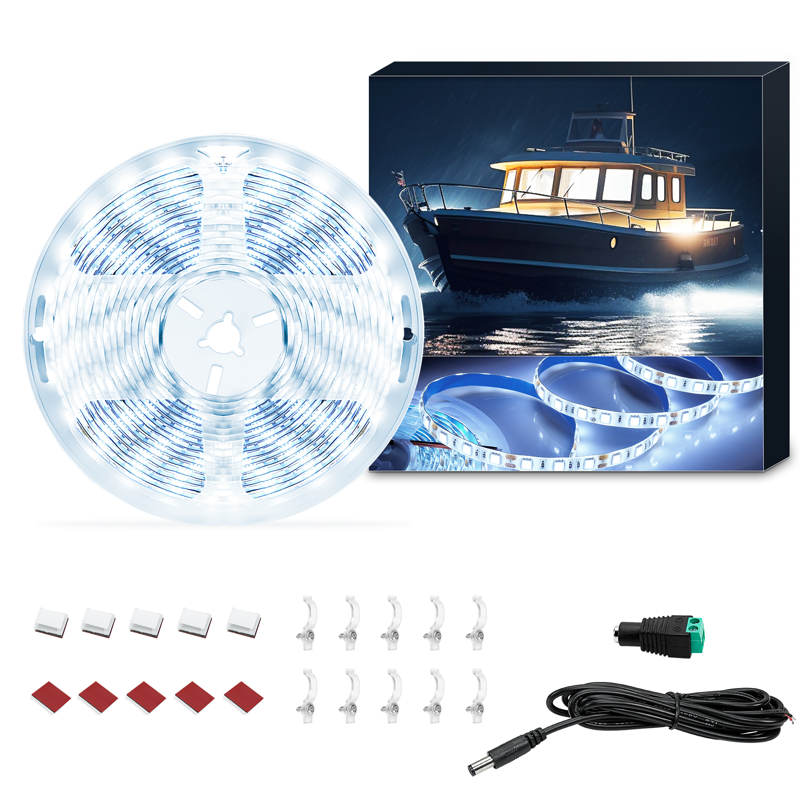 UCINNOVATE LED Boat Light, 16.4FT Marine Waterproof LED Strips, Boat Interior Light, Accent Light, Courtesy Interior Lights, Fishing Night for Pontoon Bass Fishing Yacht Kayak (12V, white)