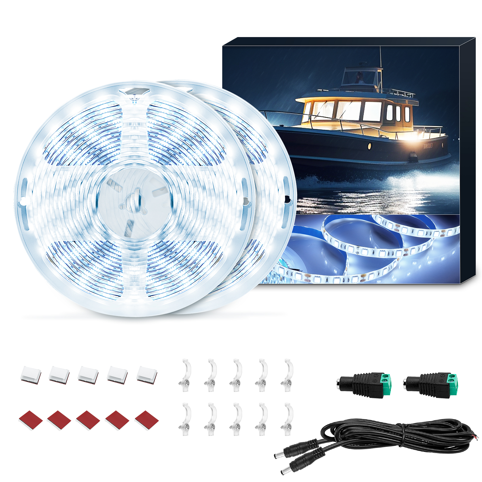 UCINNOVATE LED Boat Light, 32.8FT Marine Waterproof LED Strips, Boat Interior Light, Accent Light, Courtesy Interior Lights, Fishing Night for Pontoon Bass Fishing Yacht Kayak (12V, White)