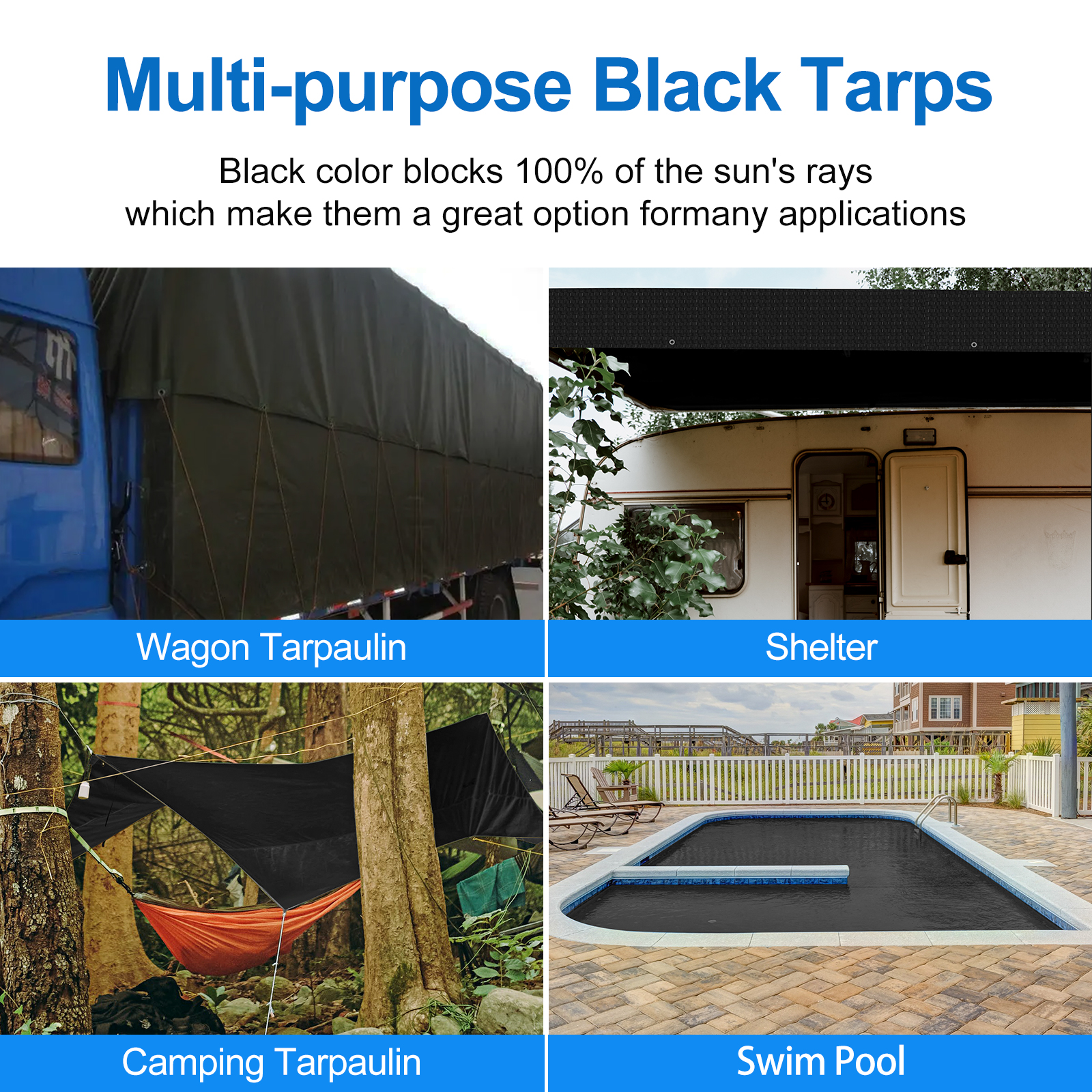 UCINNOVATE 6.5FT x 10FT Black Poly Tarp, Heavy Duty 14 mil Black Waterproof Tarpaulin, Durable Black Plastic Tarp Cover with Grommets for Garden Patio Lawn Shed Greenhouse Frame Roof or Truck