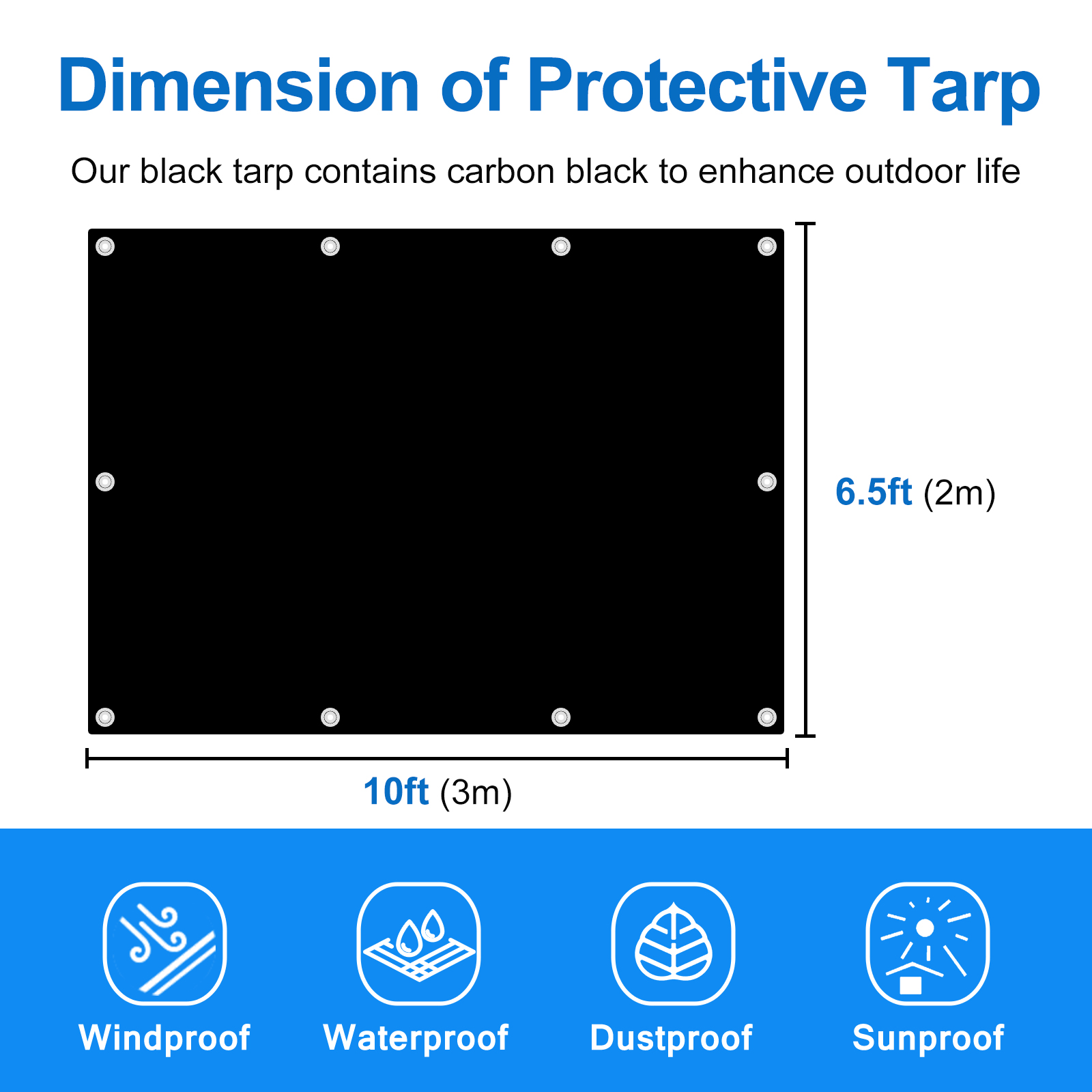 UCINNOVATE 6.5FT x 10FT Black Poly Tarp, Heavy Duty 14 mil Black Waterproof Tarpaulin, Durable Black Plastic Tarp Cover with Grommets for Garden Patio Lawn Shed Greenhouse Frame Roof or Truck