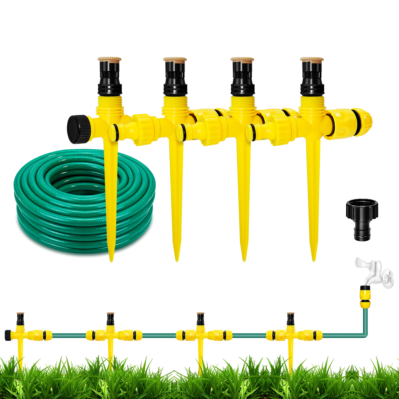UCINNOVATE Garden Sprinkler, Garden Above Ground Sprinkler System Kit for Lawn, Adjustable 360°Rotation Lawn Sprinkler, Large Area Coverage,Garden Lawn Sprinkler with 52.5FT Hose and 8 Pipe Connectors