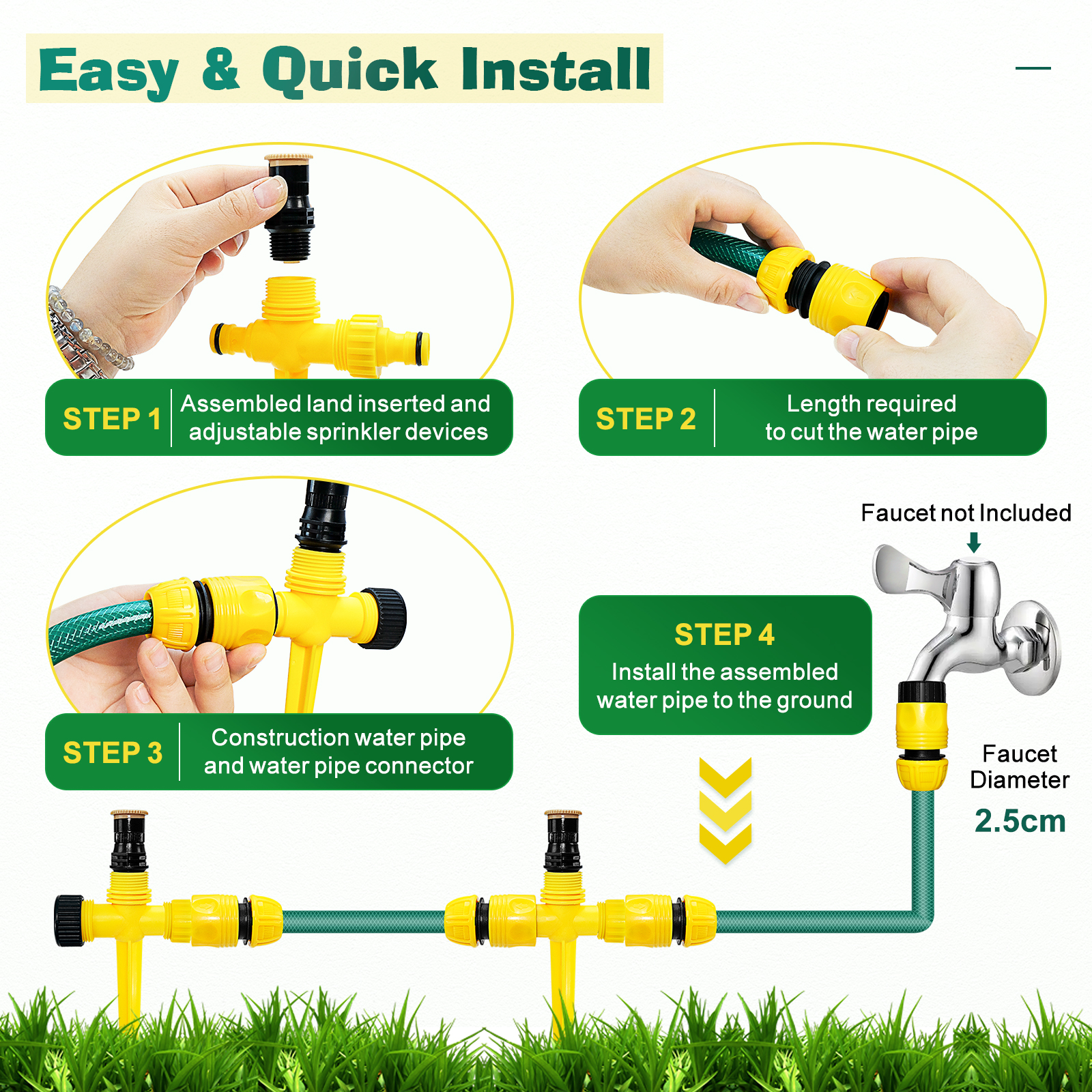 UCINNOVATE Garden Sprinkler, Garden Above Ground Sprinkler System Kit for Lawn, Adjustable 360°Rotation Lawn Sprinkler, Large Area Coverage,Garden Lawn Sprinkler with 52.5FT Hose and 8 Pipe Connectors