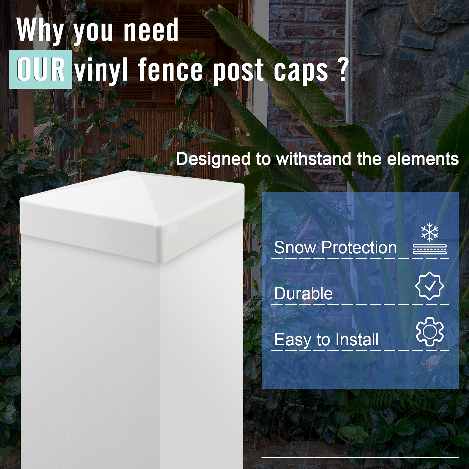 UCINNOVATE 10-Pack 4x4 Vinyl Fence Post Caps 4" x 4" Pyramid White PVC Deck Post Top Caps White Suitable for Actual Size of 4" x 4" Fences, lamp, Deck, Mailbox Wood, Vinyl Posts Decking Caps Cover