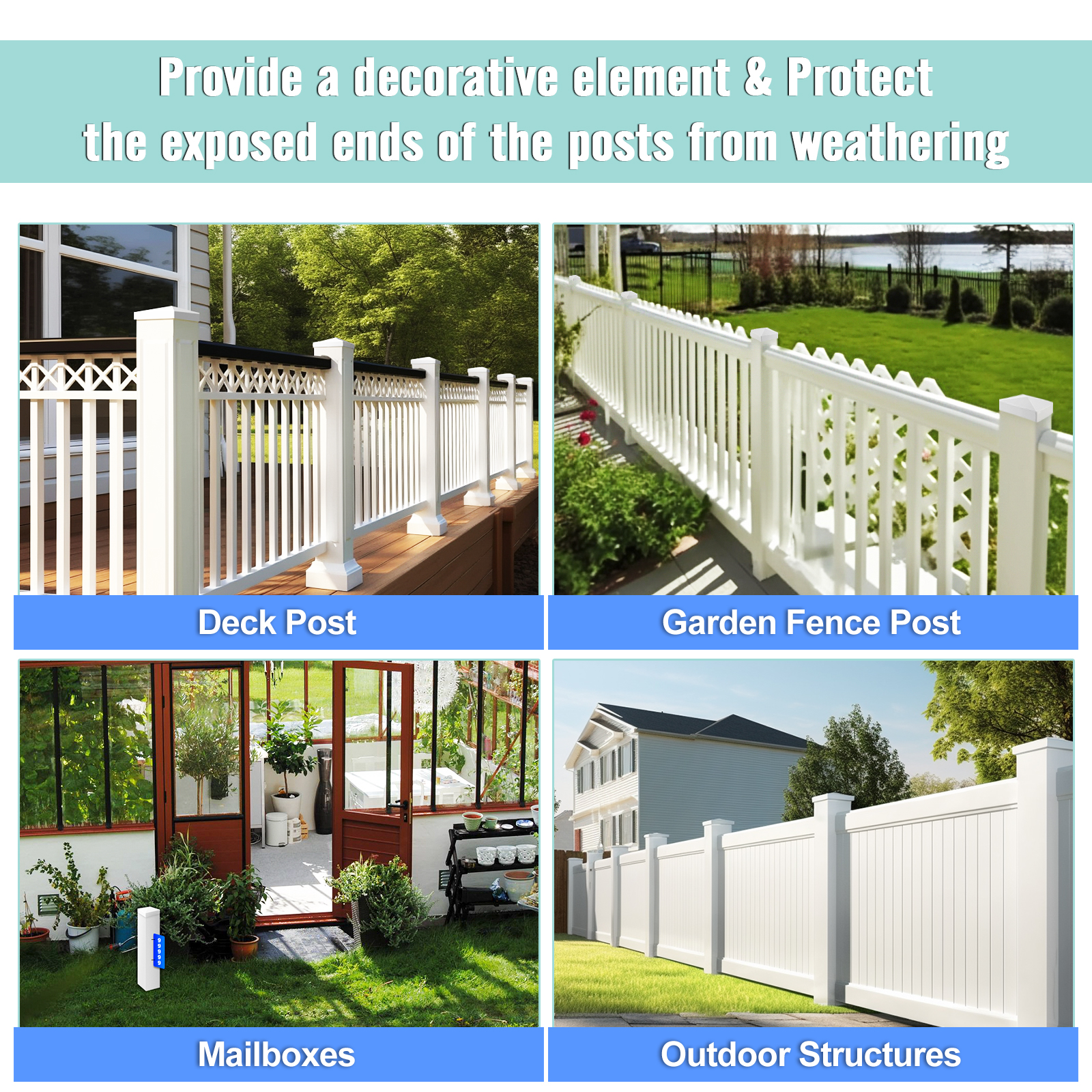 UCINNOVATE 10-Pack 4x4 Vinyl Fence Post Caps 4" x 4" Pyramid White PVC Deck Post Top Caps White Suitable for Actual Size of 4" x 4" Fences, lamp, Deck, Mailbox Wood, Vinyl Posts Decking Caps Cover