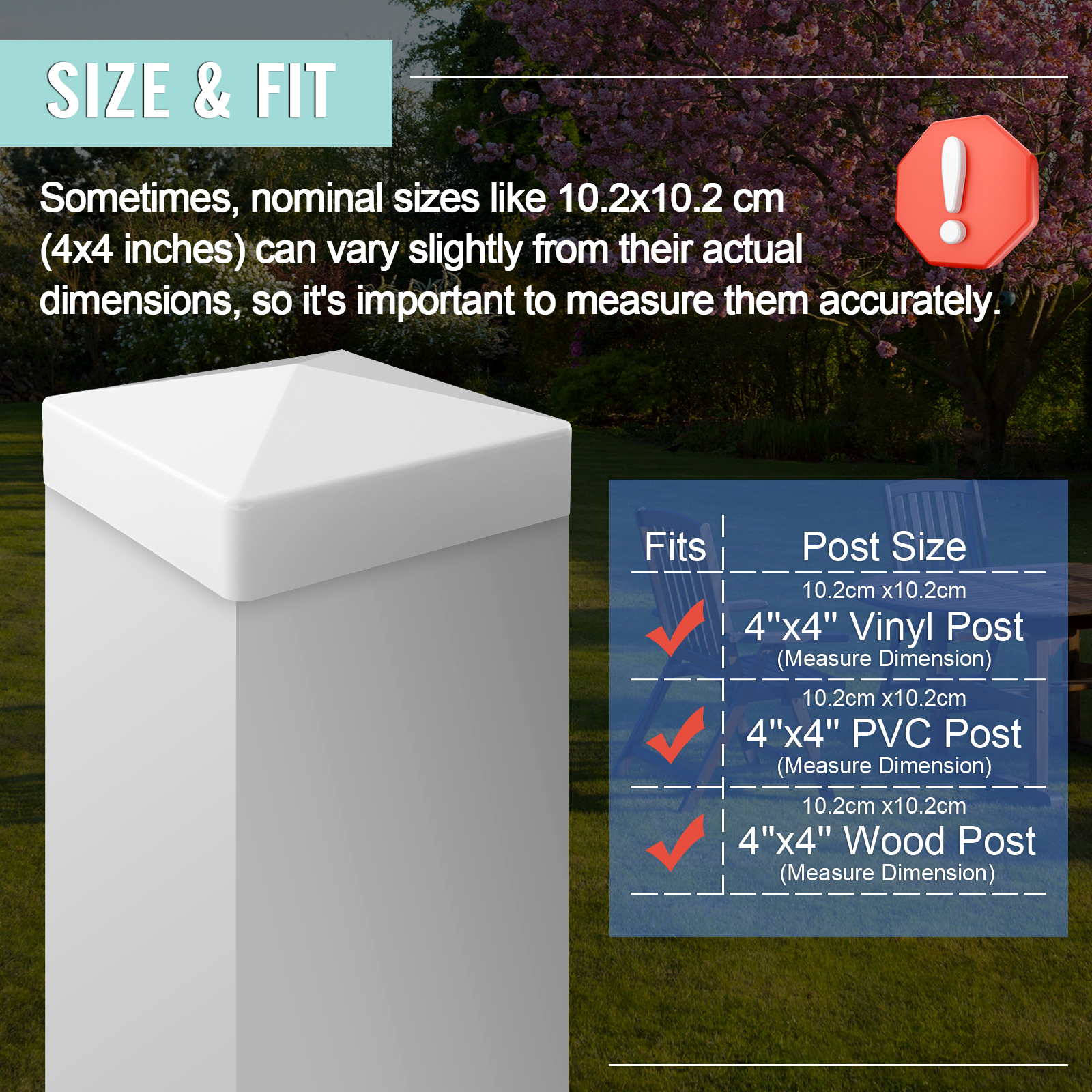UCINNOVATE 10-Pack 4x4 Vinyl Fence Post Caps 4" x 4" Pyramid White PVC Deck Post Top Caps White Suitable for Actual Size of 4" x 4" Fences, lamp, Deck, Mailbox Wood, Vinyl Posts Decking Caps Cover