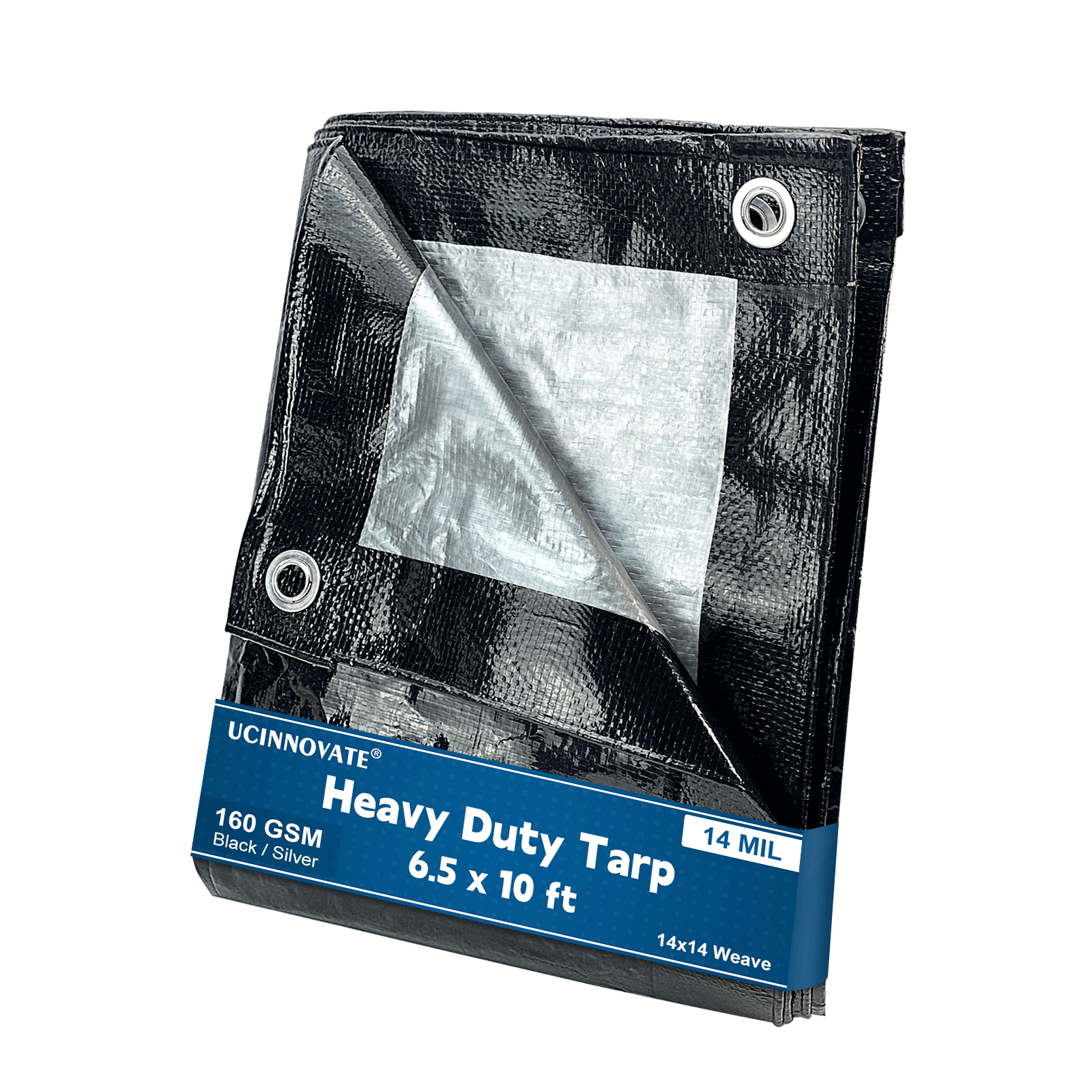 UCINNOVATE Black/Silver Tarp Heavy Duty Waterproof, Durable 14 Mil Thick 160GSM 6.5x10 FT UV Resistant Tarp Cover with Grommets, Protective Poly Tarp for Trailer Outdoor Furniture Equipment Dog Kennel