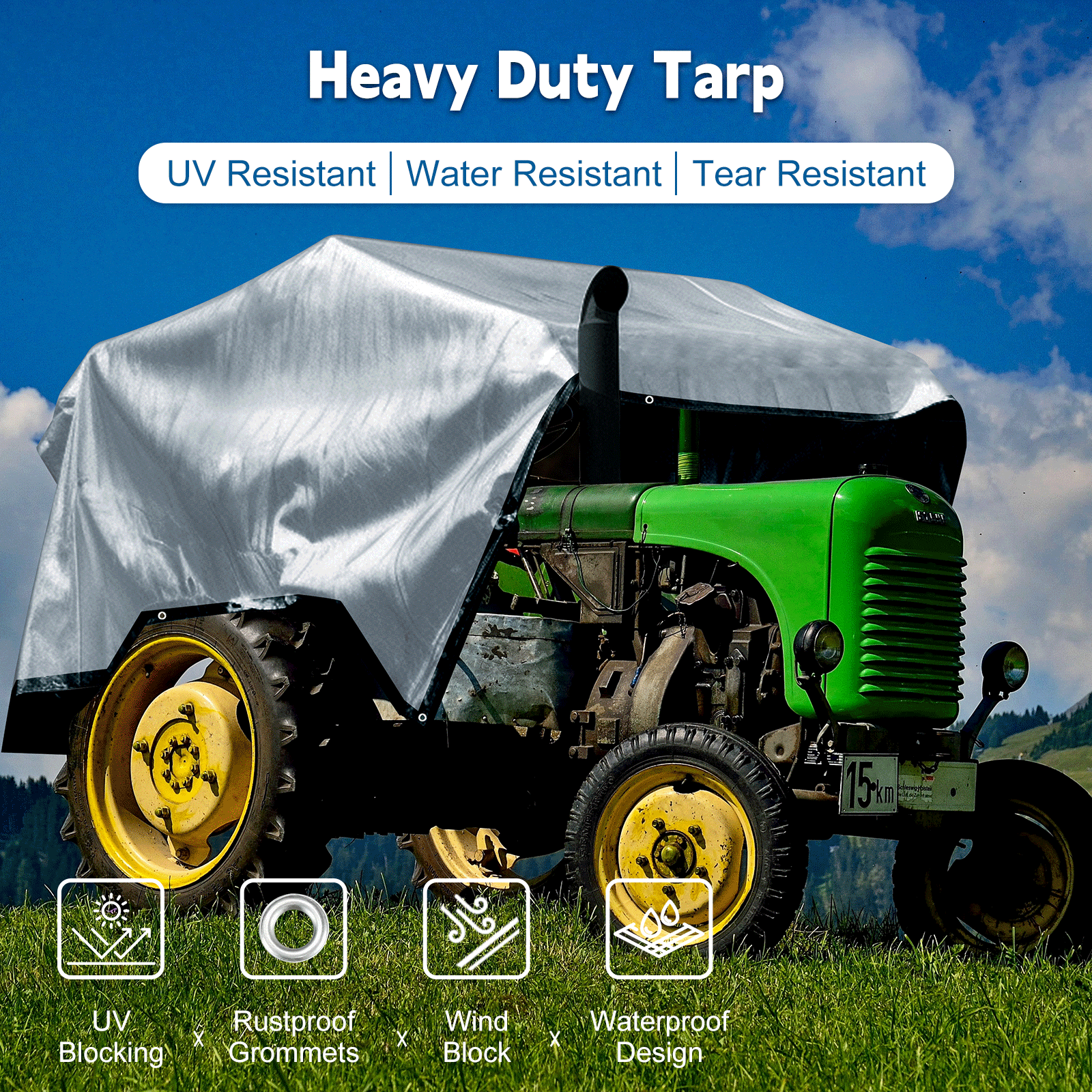 UCINNOVATE Black/Silver Tarp Heavy Duty Waterproof, Durable 14 Mil Thick 160GSM 6.5x10 FT UV Resistant Tarp Cover with Grommets, Protective Poly Tarp for Trailer Outdoor Furniture Equipment Dog Kennel