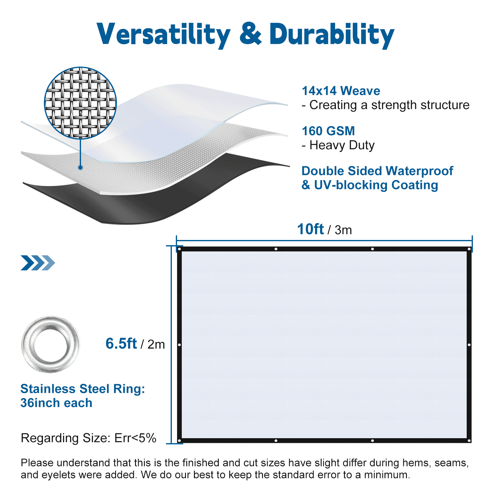 UCINNOVATE Black/Silver Tarp Heavy Duty Waterproof, Durable 14 Mil Thick 160GSM 6.5x10 FT UV Resistant Tarp Cover with Grommets, Protective Poly Tarp for Trailer Outdoor Furniture Equipment Dog Kennel