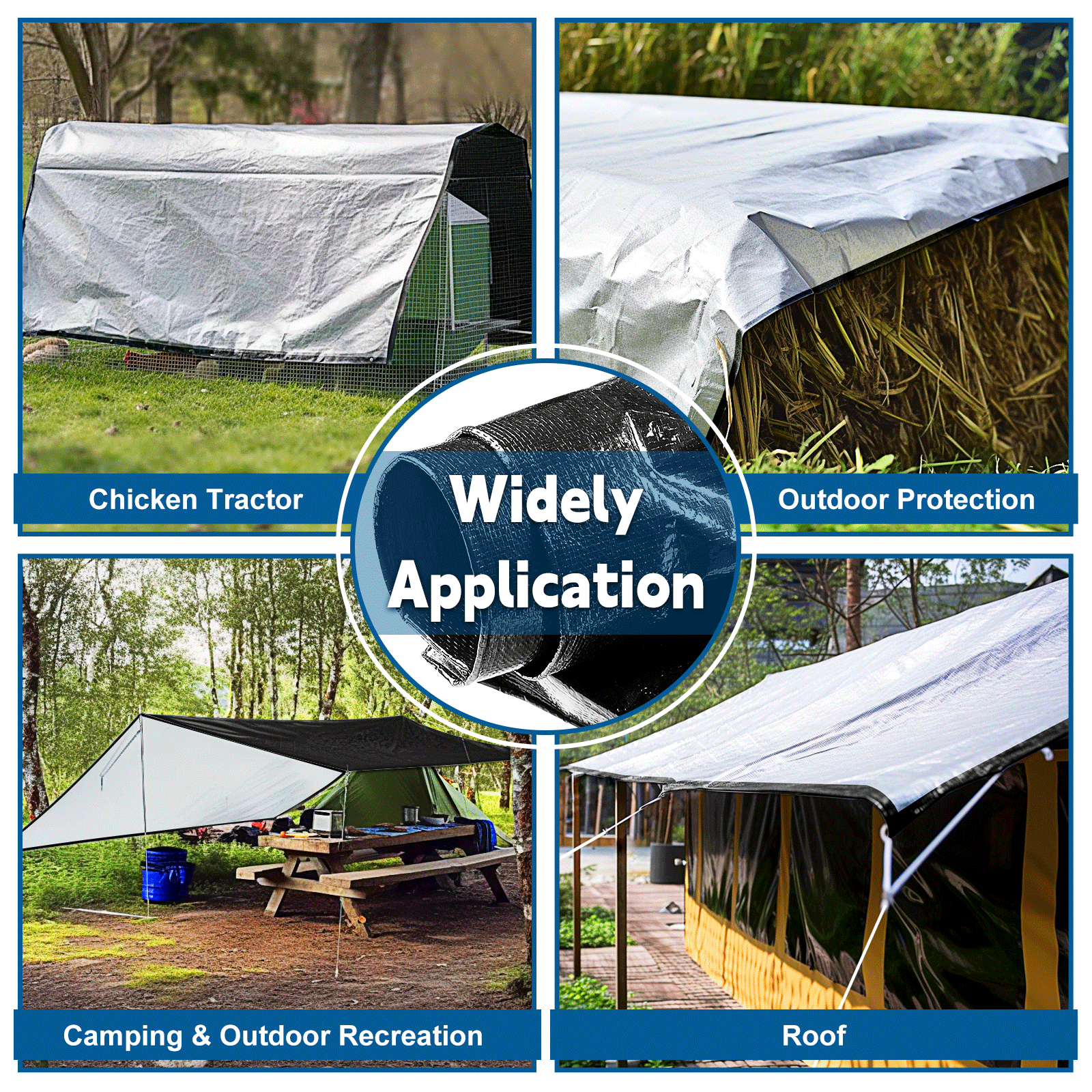 UCINNOVATE Black/Silver Tarp Heavy Duty Waterproof, Durable 14 Mil Thick 160GSM 6.5x10 FT UV Resistant Tarp Cover with Grommets, Protective Poly Tarp for Trailer Outdoor Furniture Equipment Dog Kennel