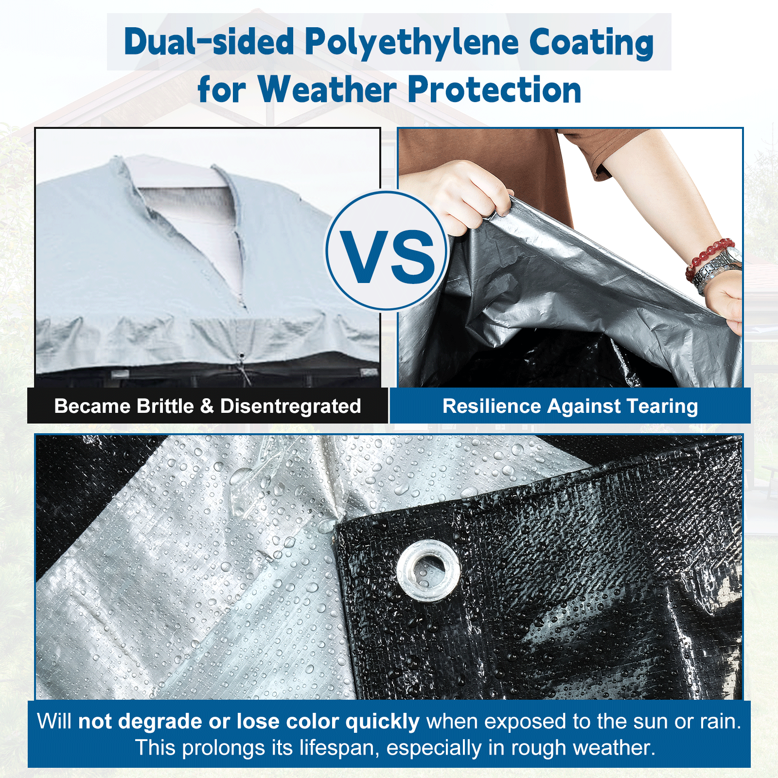 UCINNOVATE Black/Silver Tarp Heavy Duty Waterproof, Durable 14 Mil Thick 160GSM 6.5x10 FT UV Resistant Tarp Cover with Grommets, Protective Poly Tarp for Trailer Outdoor Furniture Equipment Dog Kennel