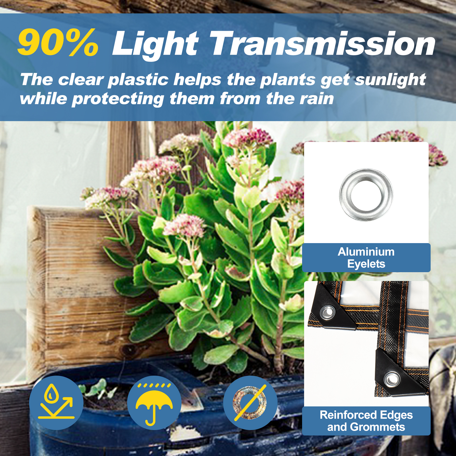 10 X 10 FT Clear Plastic Tarp Waterproof Clear Tarp Sheeting with Grommets, Windproof Clear Outdoor Tarp Cover Heavy Duty Transparent Tarp for Greenhouse Garden Patio Roof Kennels or Plants