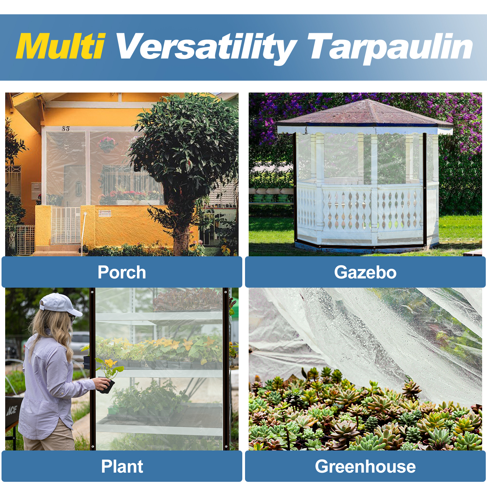 10 X 10 FT Clear Plastic Tarp Waterproof Clear Tarp Sheeting with Grommets, Windproof Clear Outdoor Tarp Cover Heavy Duty Transparent Tarp for Greenhouse Garden Patio Roof Kennels or Plants