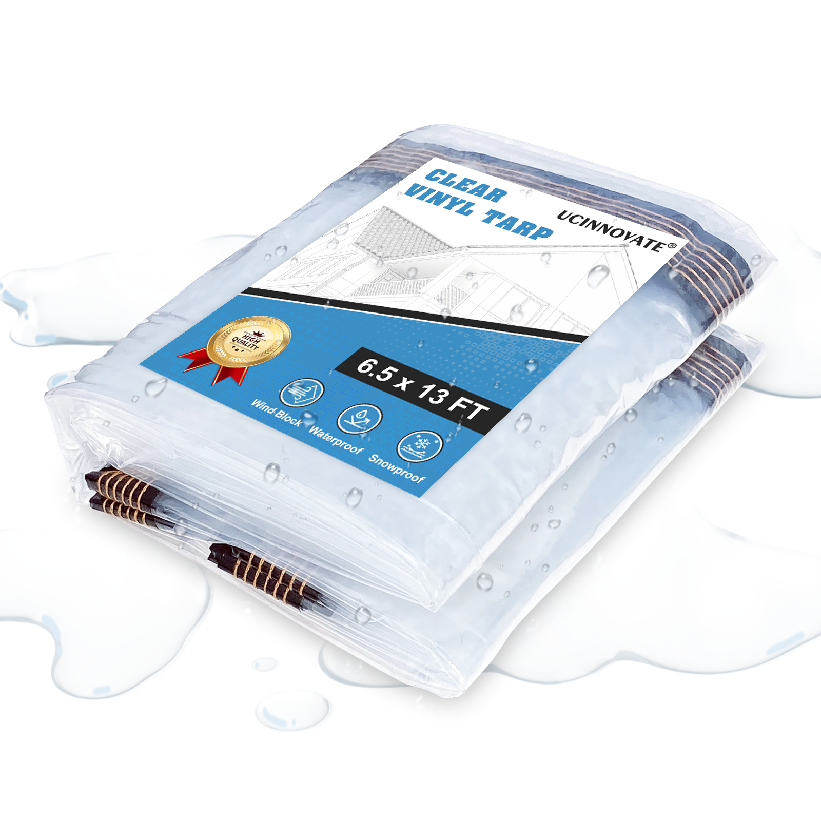 UCINNOVATE 6.5x13 ft Clear Vinyl Tarp Heavy Duty Waterproof, Transparent PVC Clear Plastic Tarp with Grommets Every 19 inch, Windblock Protective Outdoor Tarp Cover for Garden Patio Porch Barn Kennel