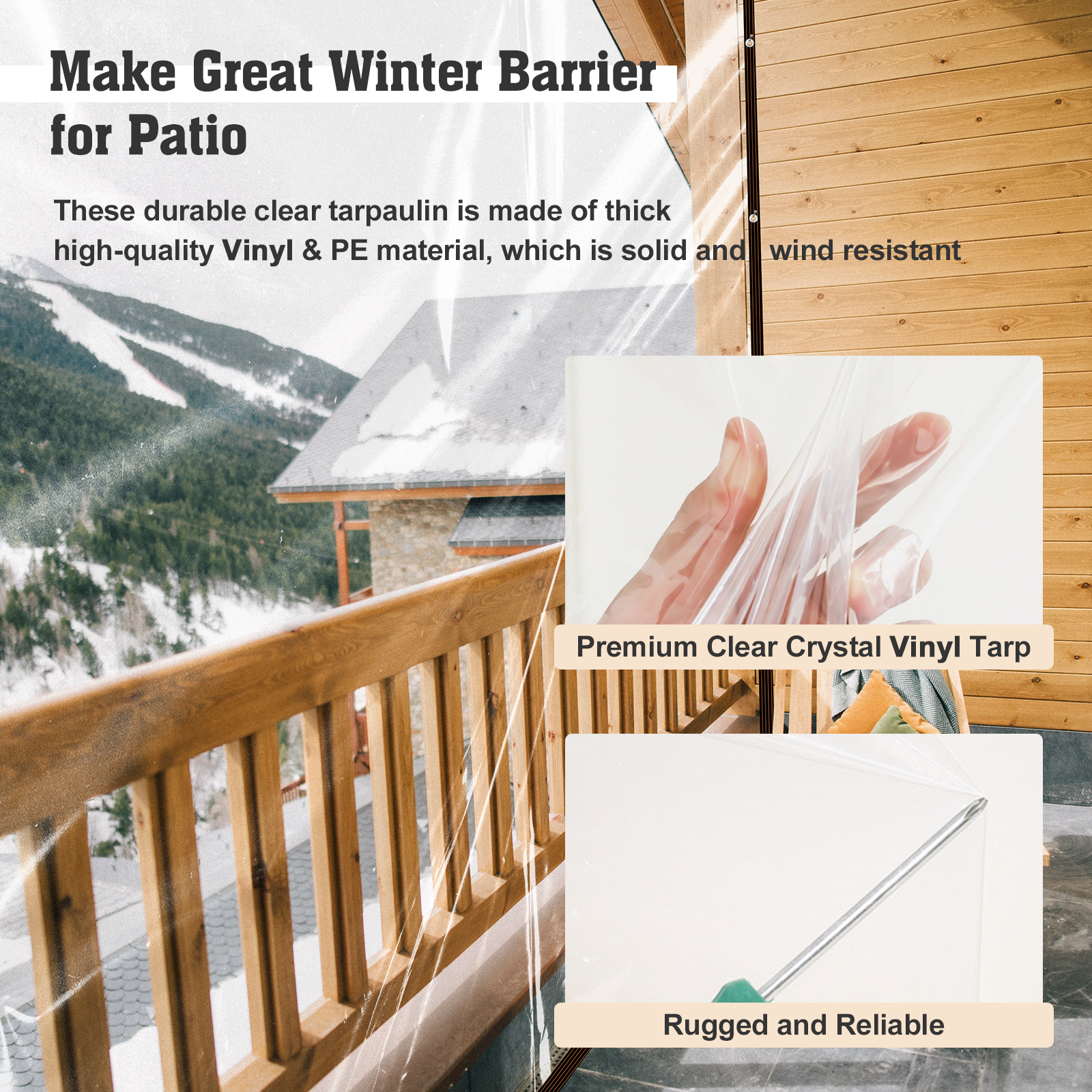 UCINNOVATE 6.5 x 10 ft Clear Vinyl Tarp Heavy Duty Waterproof Tarp Cover, Pretective Clear Plastic Tarp with Grommets Every 19 inch, Outdoor Tarp for Furniture Patio Pergola Canopy Garden Barn Kennel