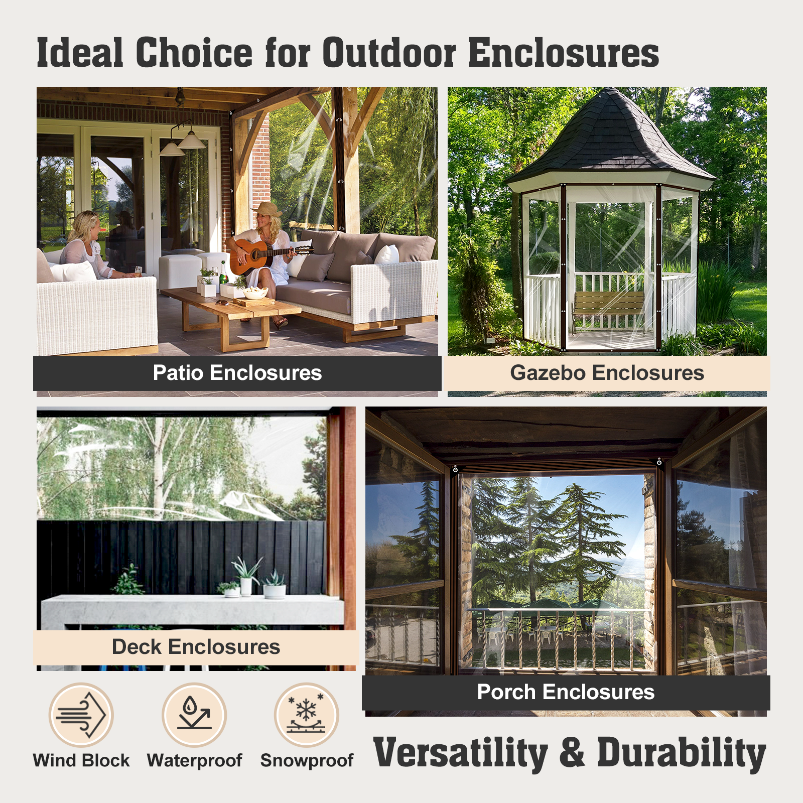 UCINNOVATE 6.5 x 10 ft Clear Vinyl Tarp Heavy Duty Waterproof Tarp Cover, Pretective Clear Plastic Tarp with Grommets Every 19 inch, Outdoor Tarp for Furniture Patio Pergola Canopy Garden Barn Kennel