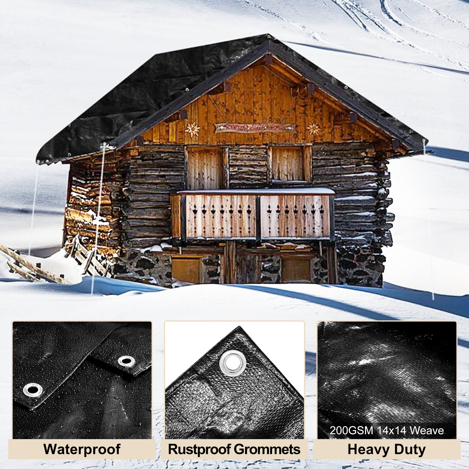 UCINNOVATE Black Tarp Waterproof 16 Mil Taprs Heavy Duty, 6.2x9.8 ft Waterproof Poly Tarp Cover with Grommets, UV Resistant Plastic Tarp for Emergency Rain Patio Furniture Woodpile Camping Pool Tent