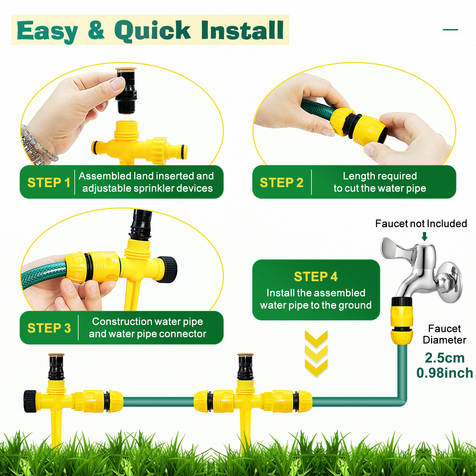 UCINNOVATE Garden Sprinkler, Adjustable 360°Rotation Lawn Sprinkler, Garden Above Ground Sprinkler System Kit, Large Area Coverage, Multipurpose Yard Sprinklers,Garden Lawn Sprinkler with 52.5FT Hose