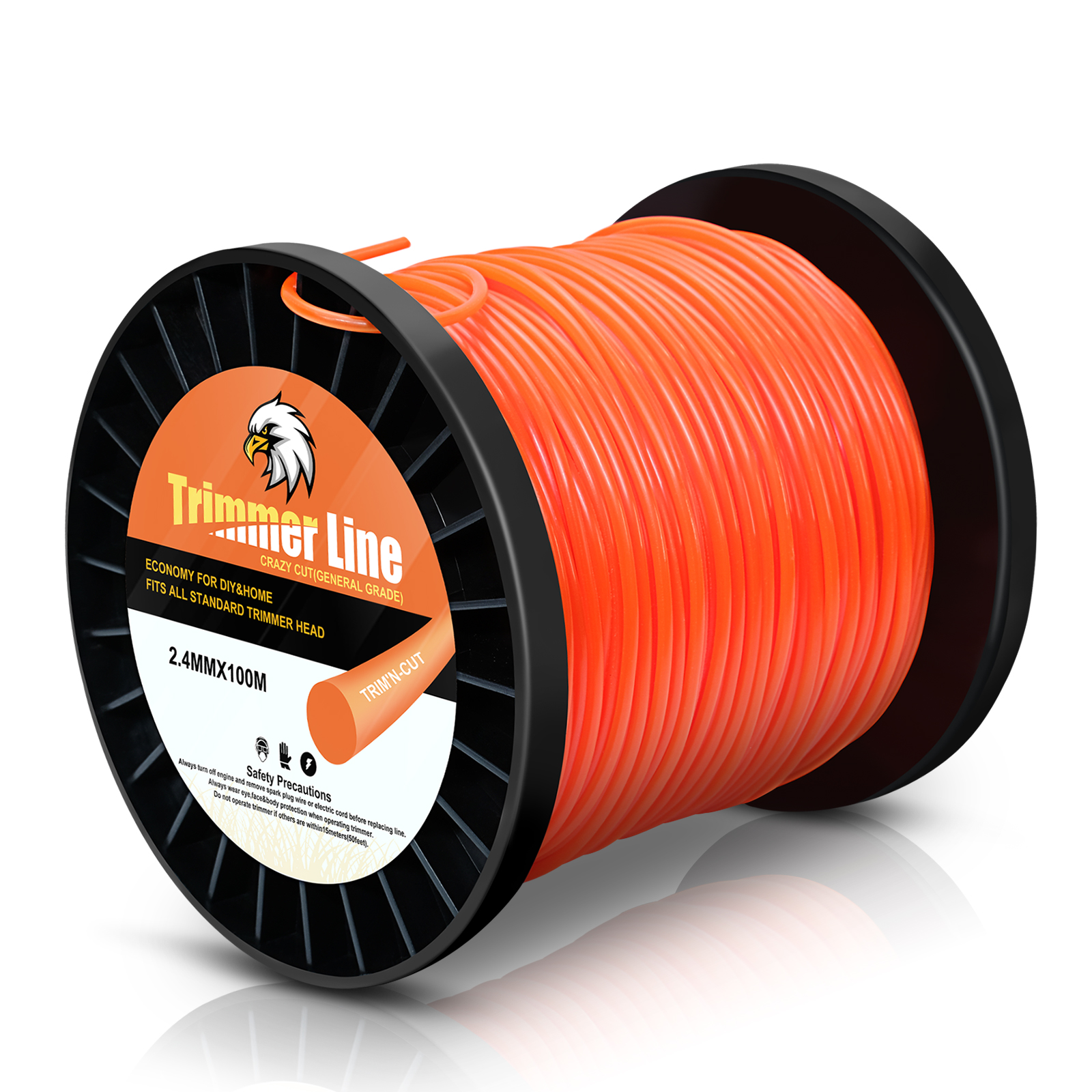 UCINNOVATE String Trimmer Line, 1 Spool Round Weed Eater String 2.4mm x 100m, Nylon Weed Wacker String, 095 Trimmer Line Heavy Duty for Lawn Mowers, Trimmers, Orange (0.095 Inch x 328 Ft)