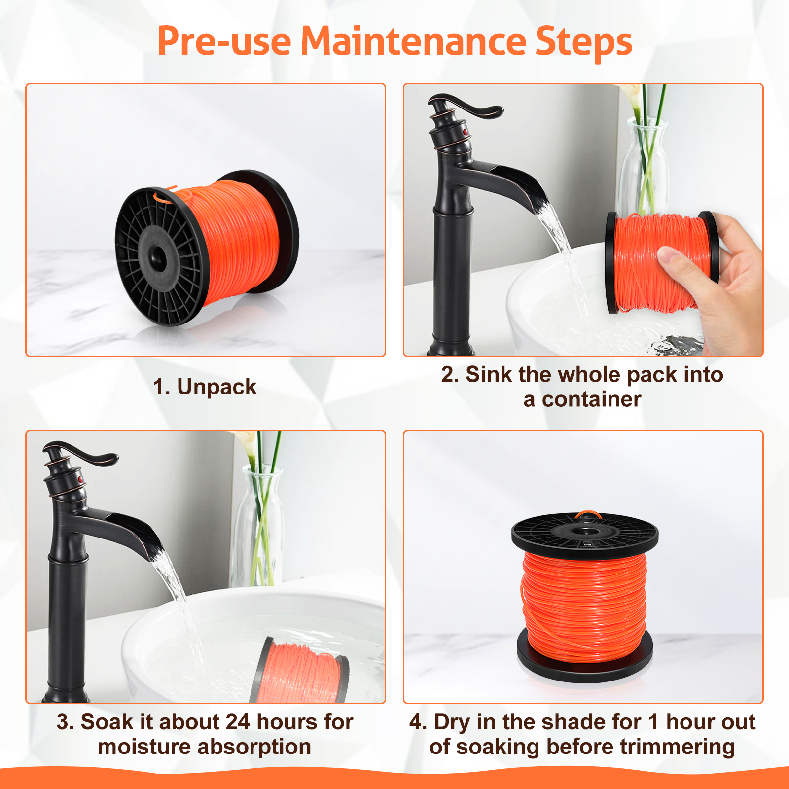 UCINNOVATE String Trimmer Line, 1 Spool Round Weed Eater String 2.4mm x 100m, Nylon Weed Wacker String, 095 Trimmer Line Heavy Duty for Lawn Mowers, Trimmers, Orange (0.095 Inch x 328 Ft)