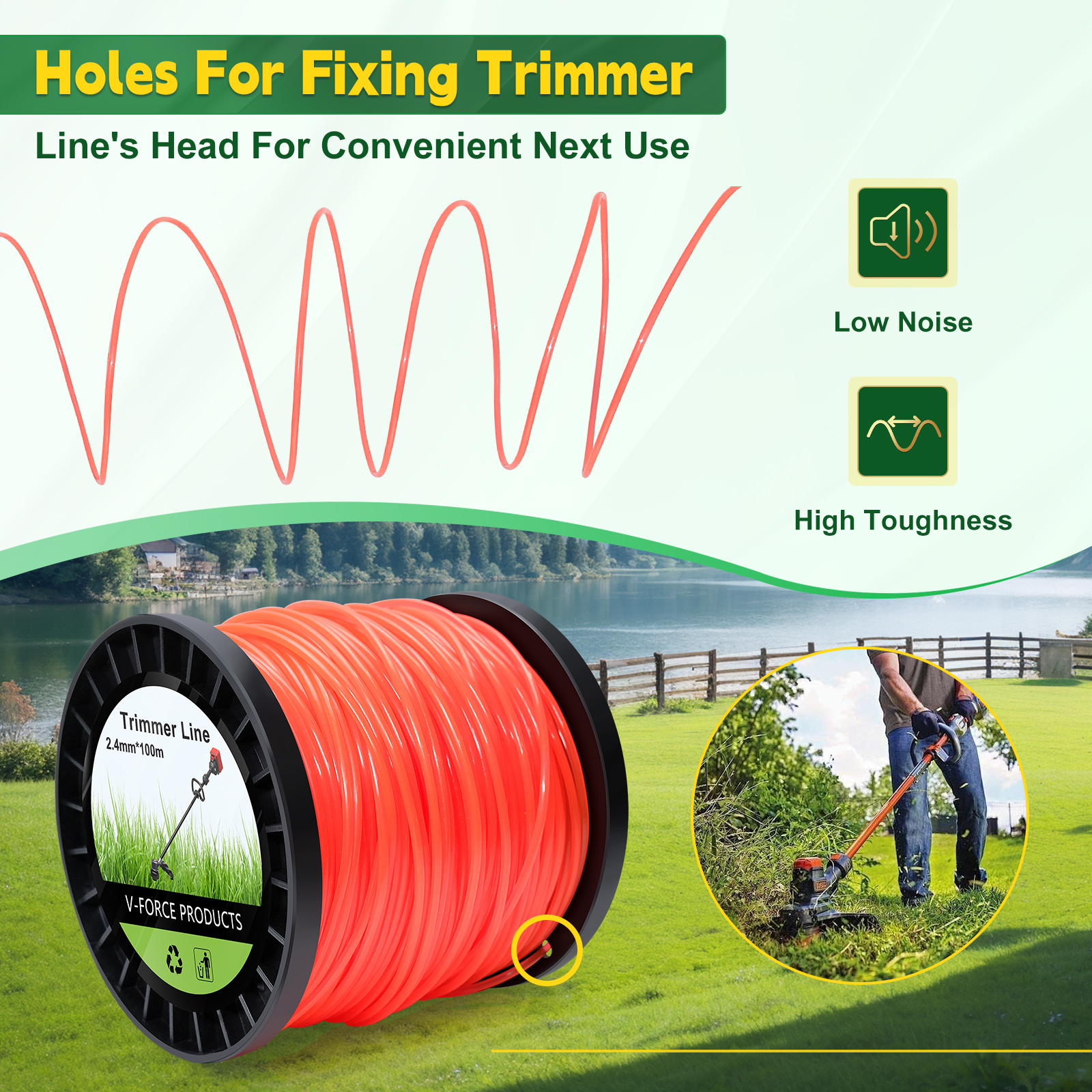 UCINNOVATE String Trimmer Line, 1 Spool Round Weed Eater String 2.4mm x 100m, Nylon Weed Wacker String, 095 Trimmer Line Heavy Duty for Lawn Mower, Orange (0.095 Inch x 328 Ft)